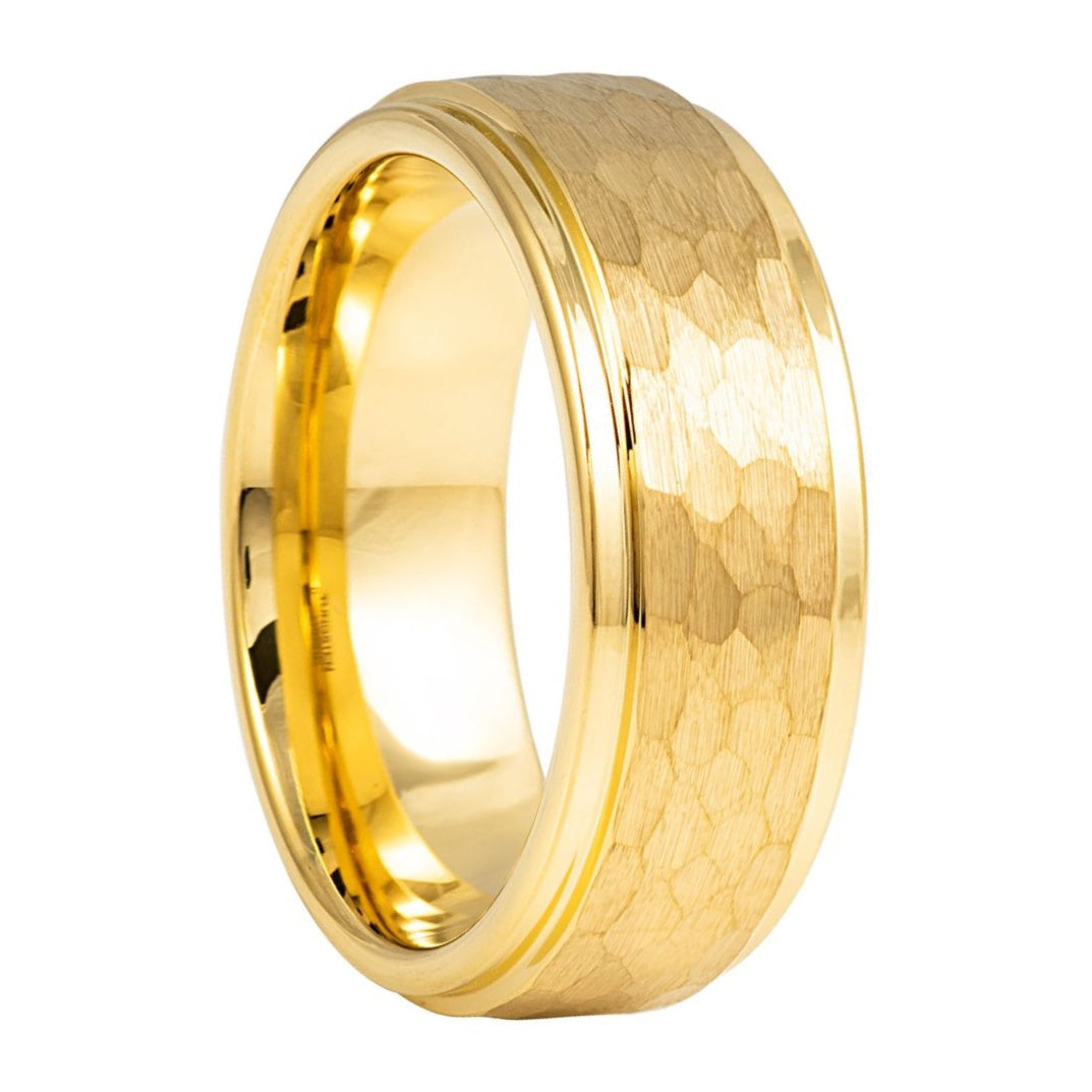 Hammered Gold Tungsten Men's Wedding Band