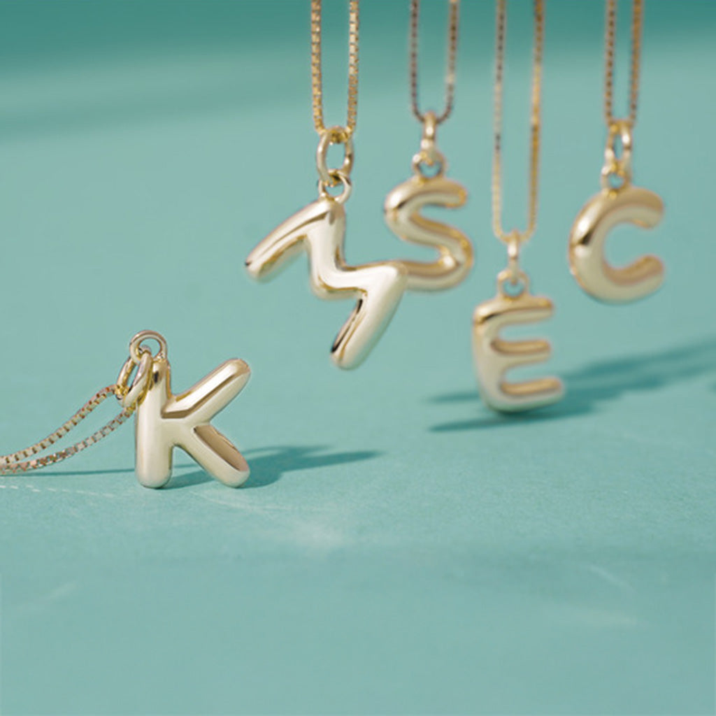14k Gold Bubble Initial Necklace
