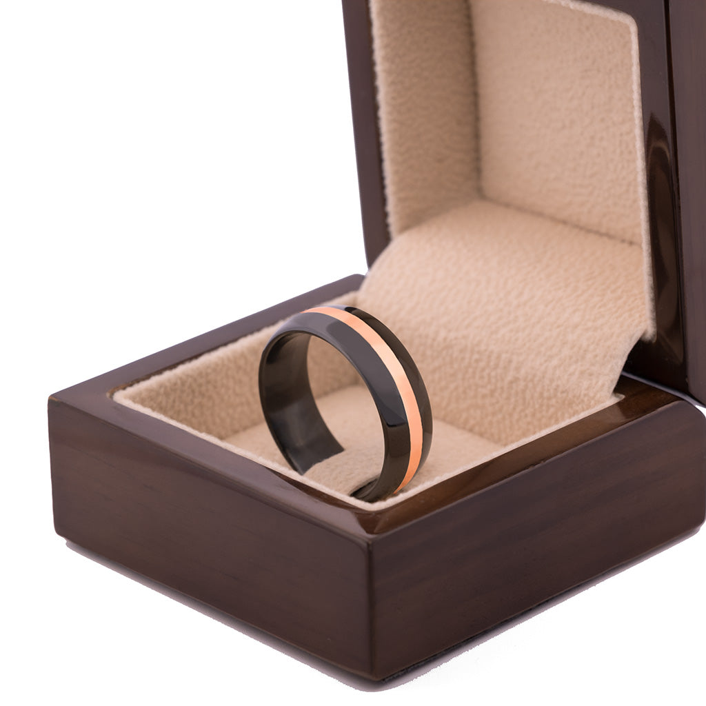 14k Rose Gold Inlay Domed Zirconium Wedding Band