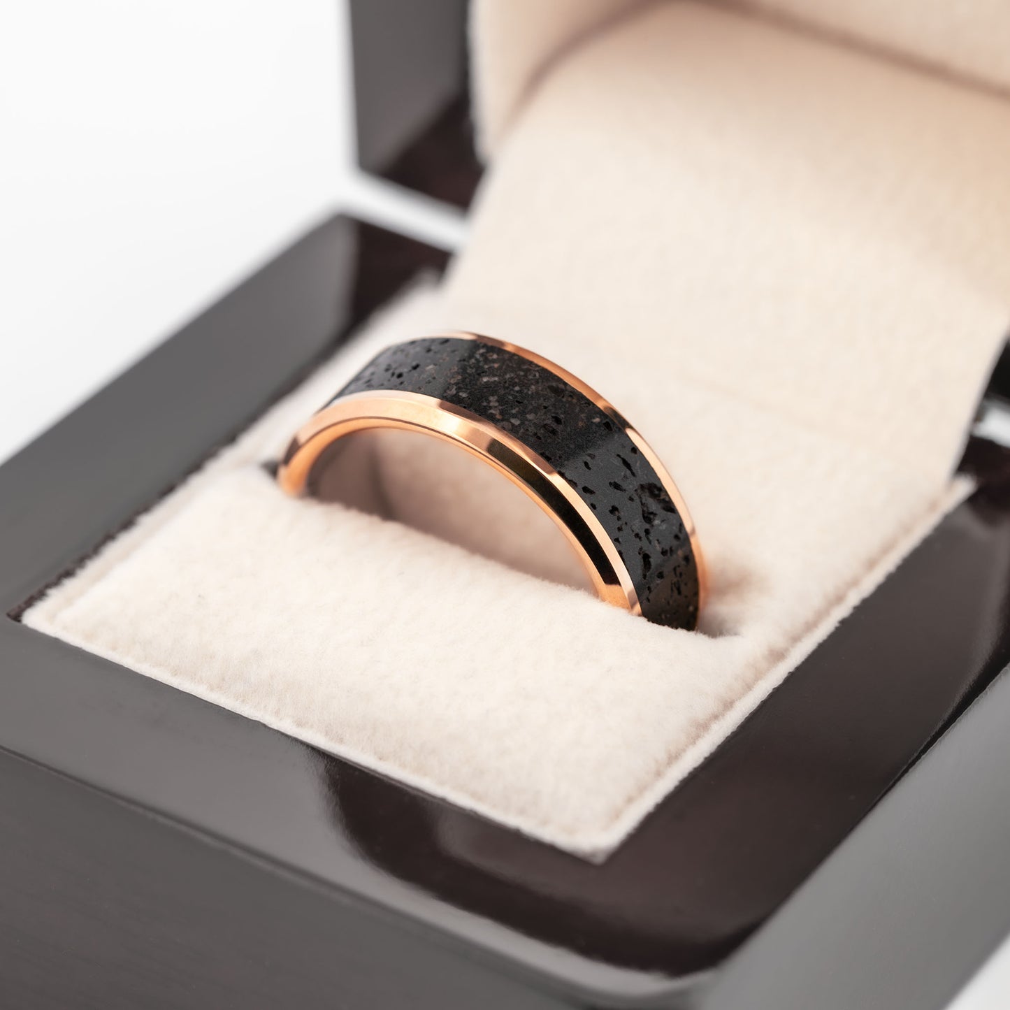 14k Gold Men's Wedding Band with Lava Rock Inlay