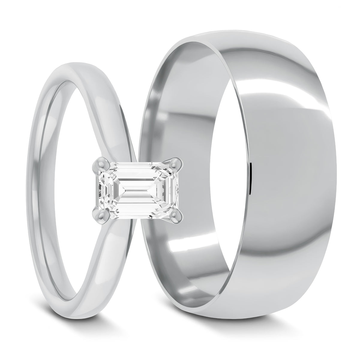 14k Gold & Lab-Created Emerald-Cut Diamond Couple's Matching Wedding Band Set