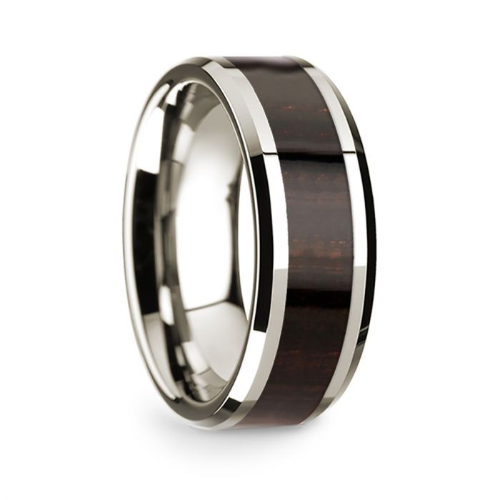 14k White Gold Men's Wedding Band with Ebony Wood Inlay