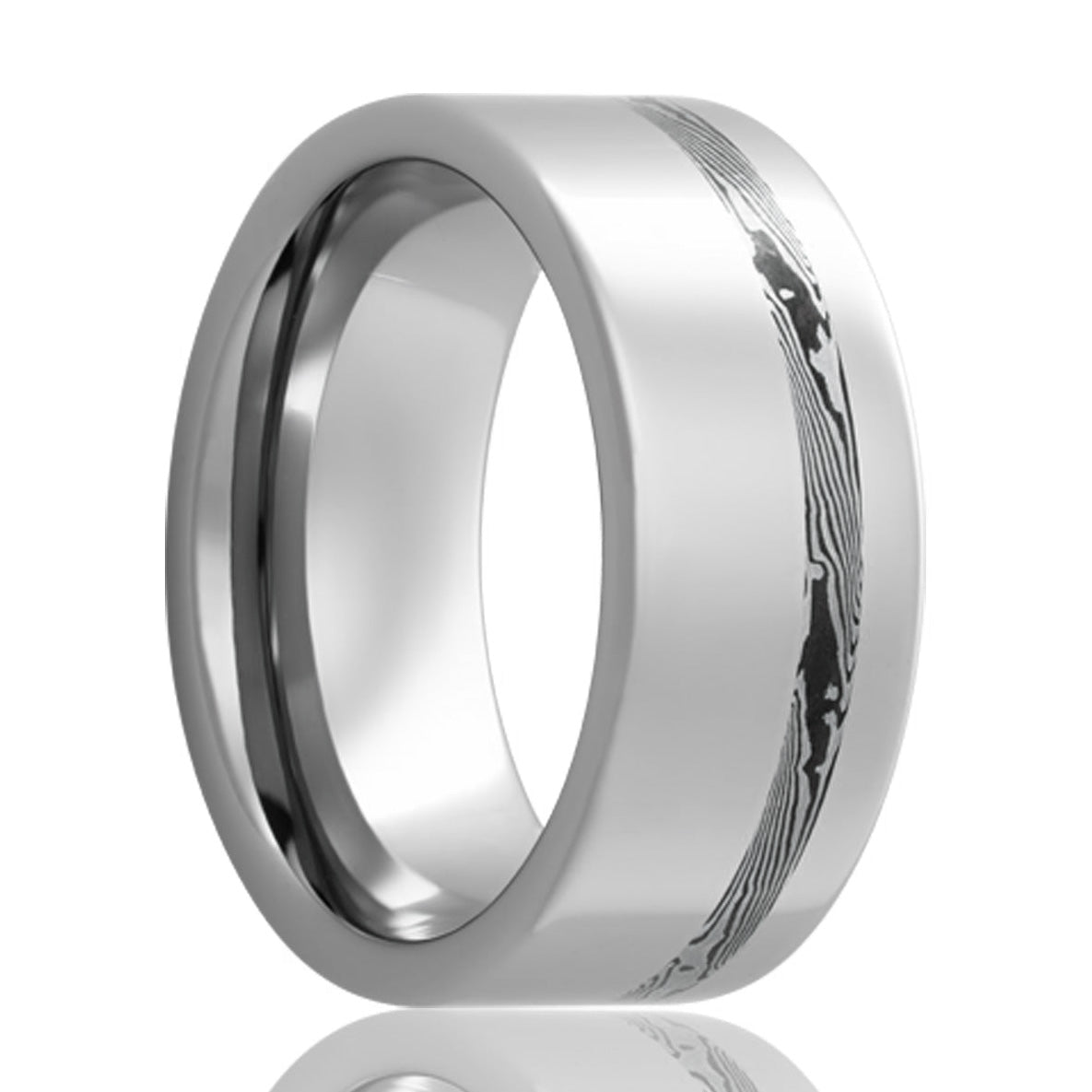 14k White Gold Shakudo Mokume Gane Inlay Tungsten Wedding Band