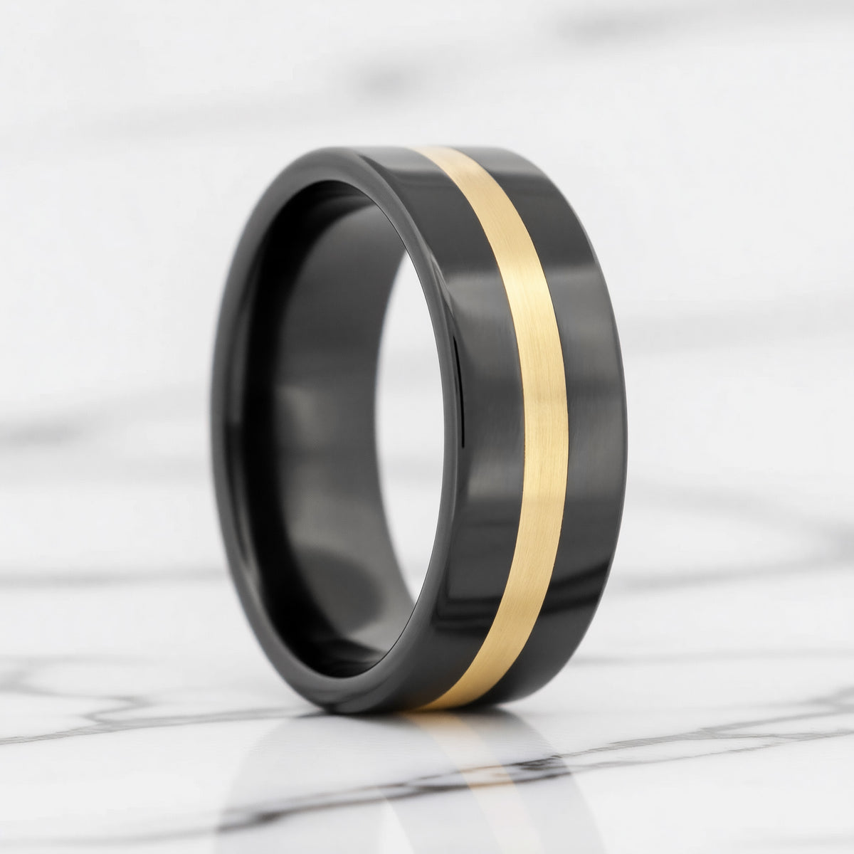 14k Gold Inlaid Zirconium Wedding Band