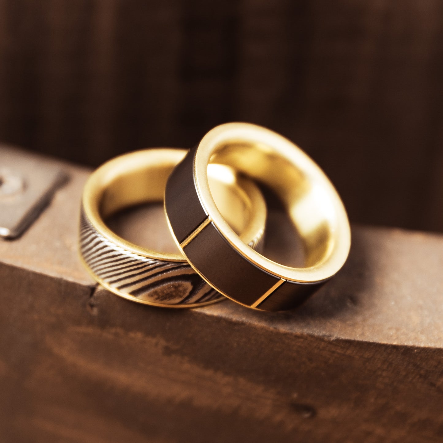 Zirconium & 14k Yellow Gold Spinner Wedding Band