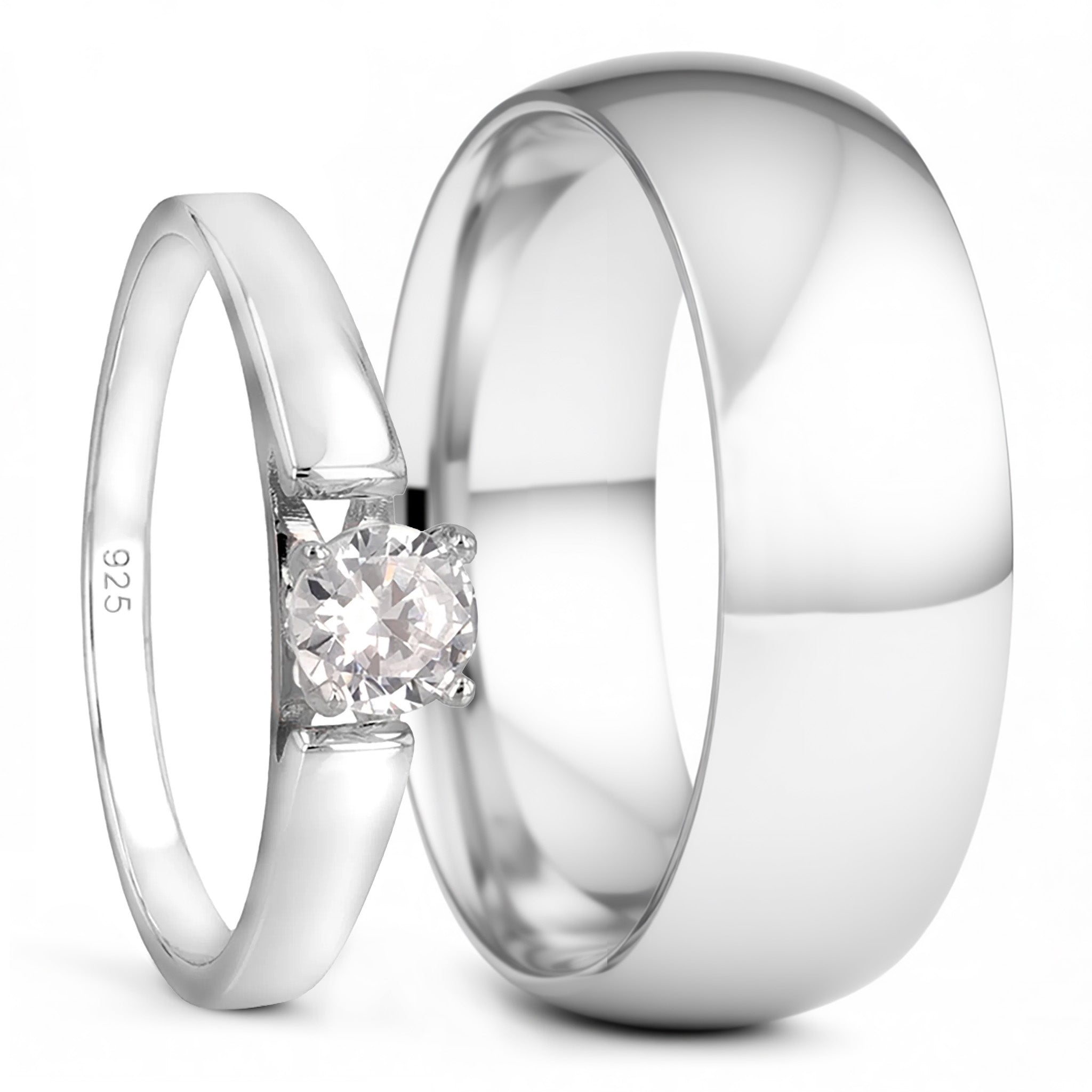 925 Sterling Silver Couple's Matching Ring Set