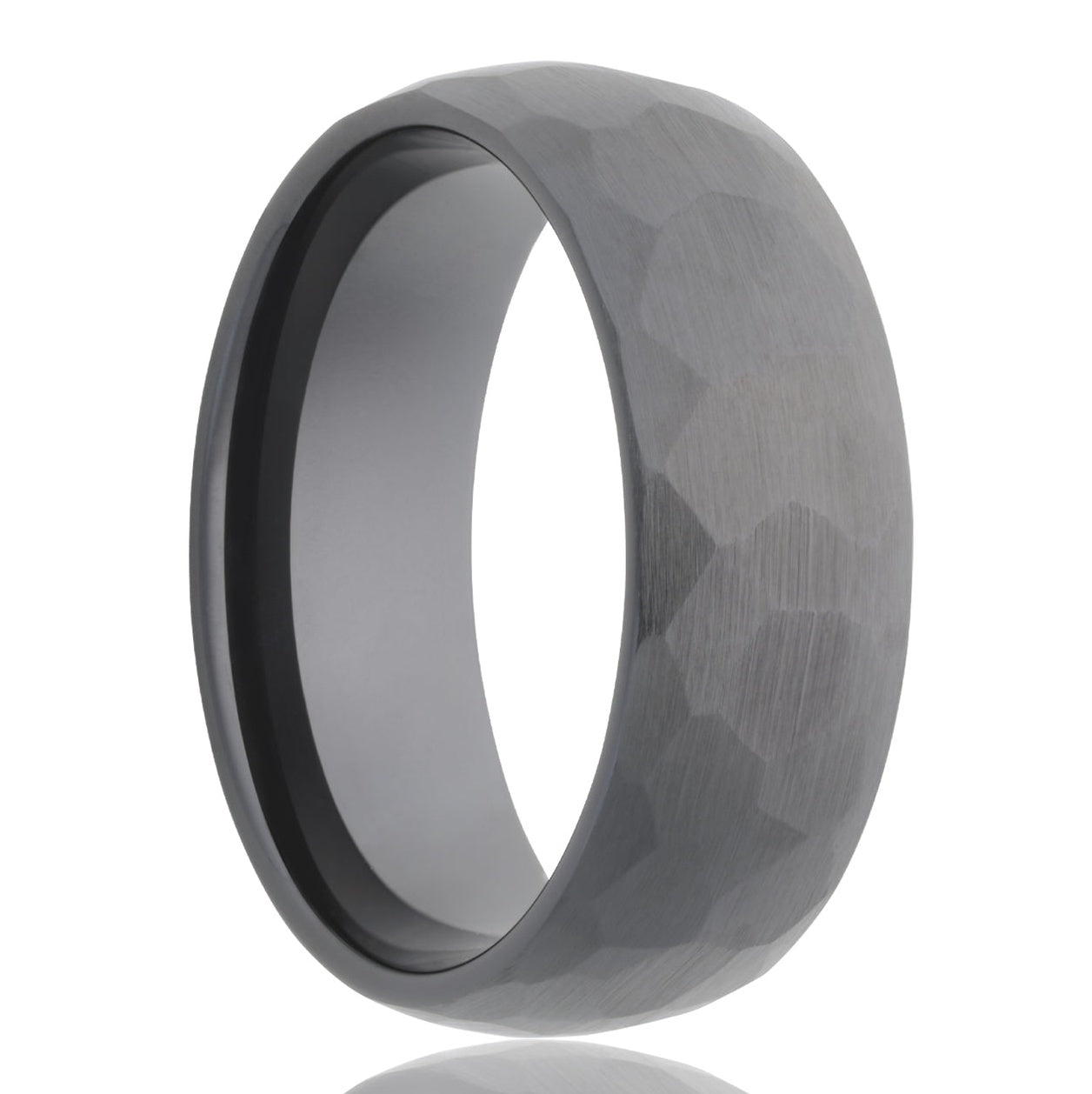 Domed Hammered Black Ceramic Wedding Band