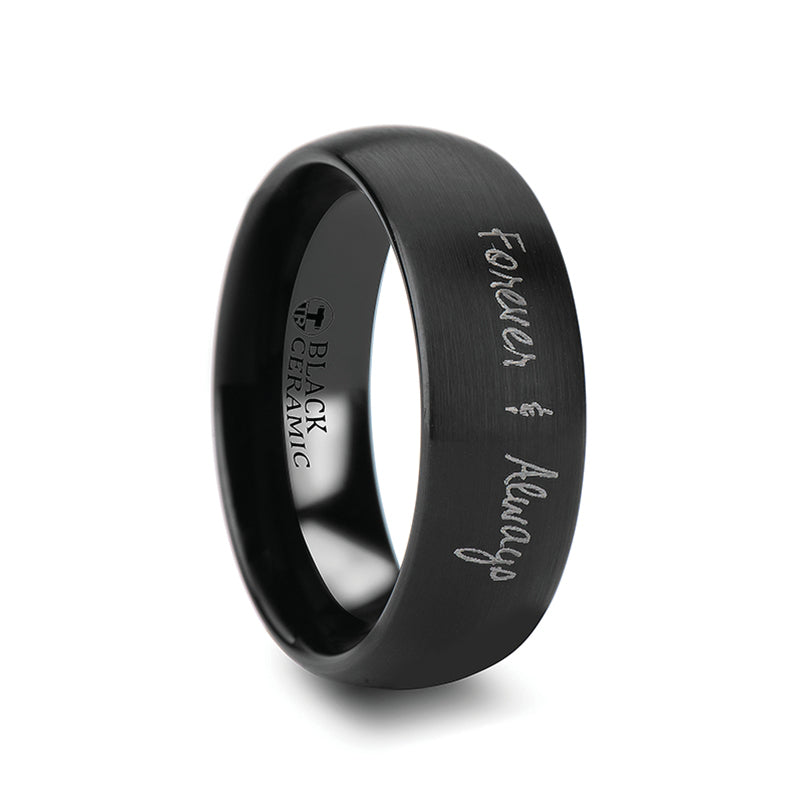 Custom Handwriting Engraved Domed Brushed Black Tungsten Men's Ring