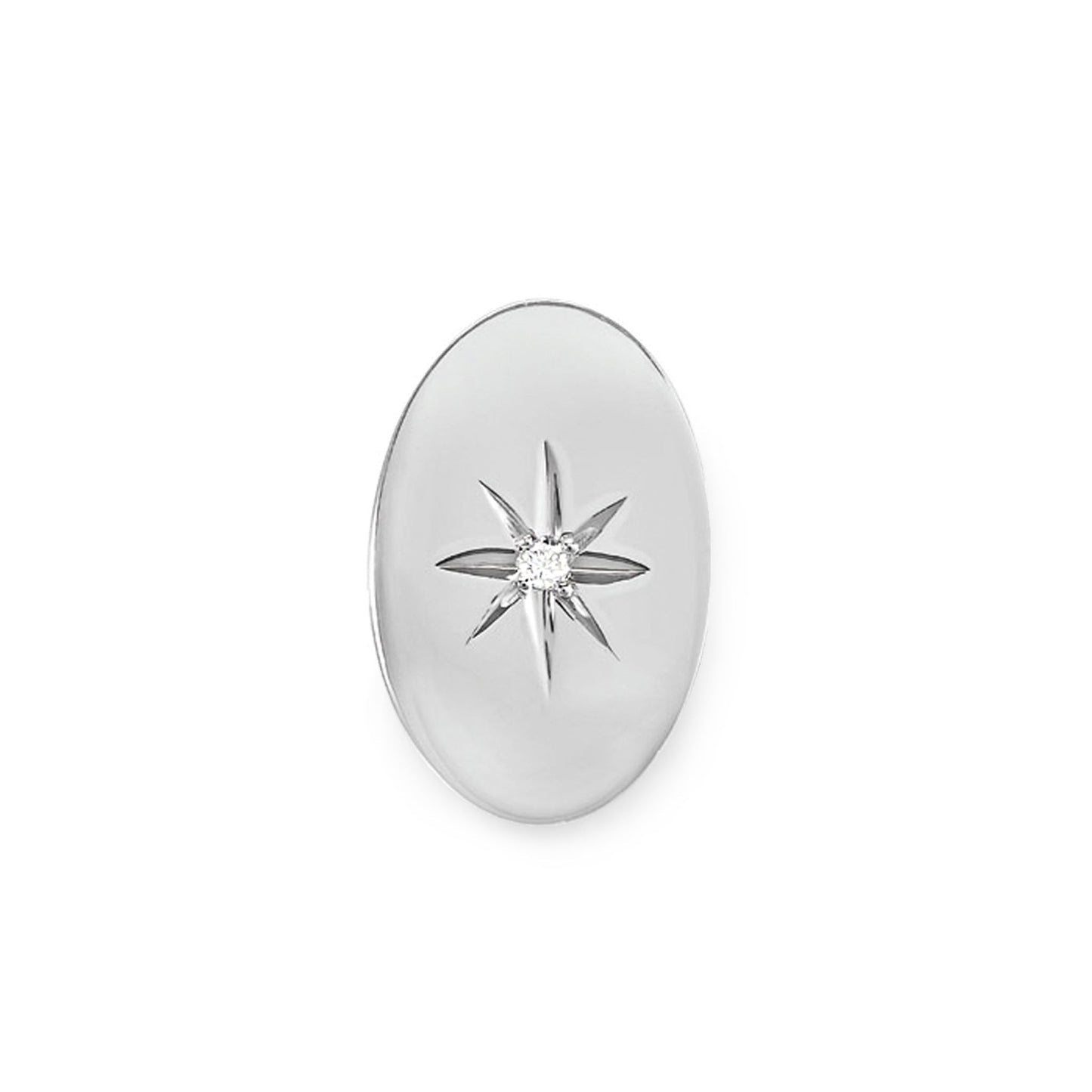 A sterling silver plain polished oval tie tack displayed on a neutral white background.
