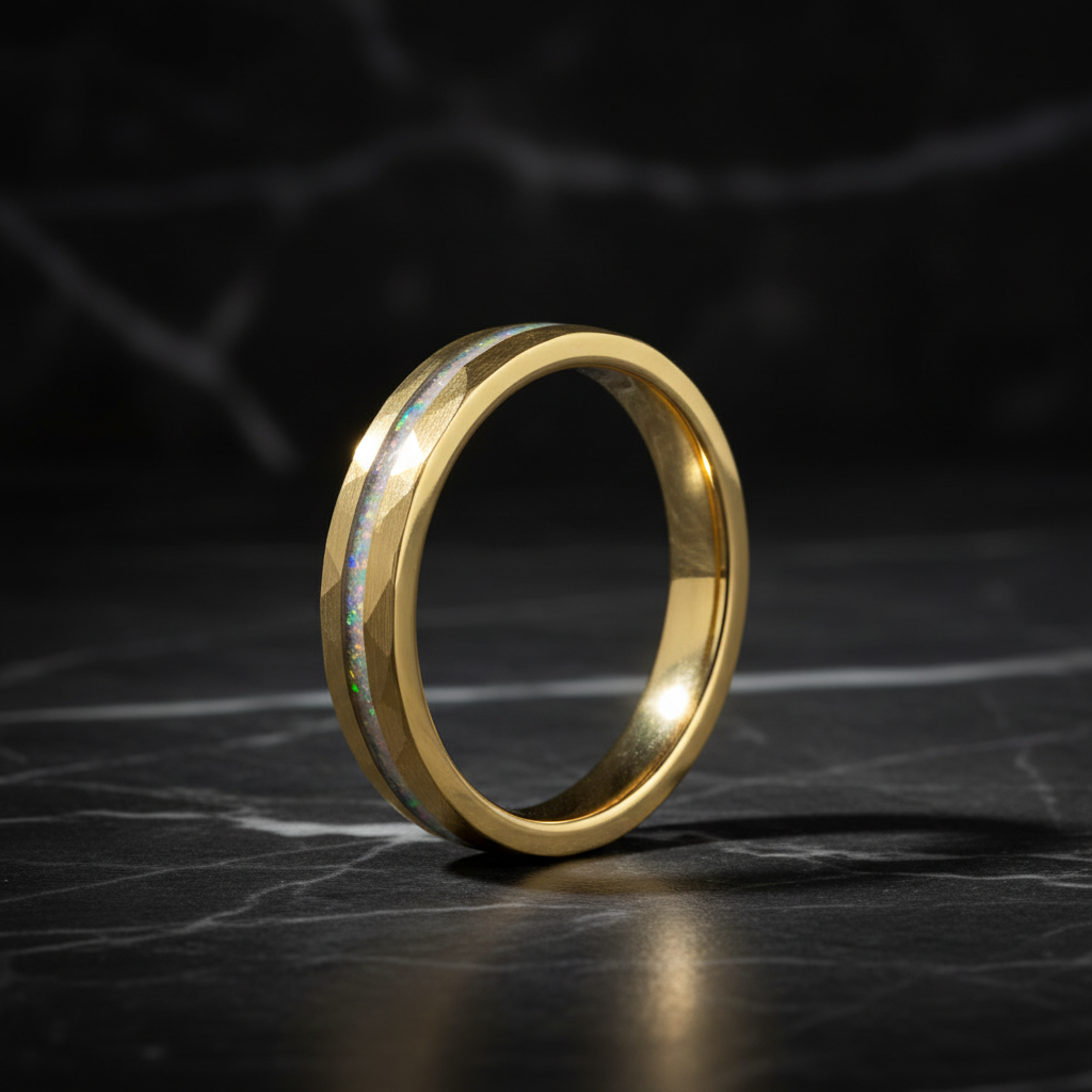 Alliance asymétrique en tungstène noir incrusté de galaxie pour homme