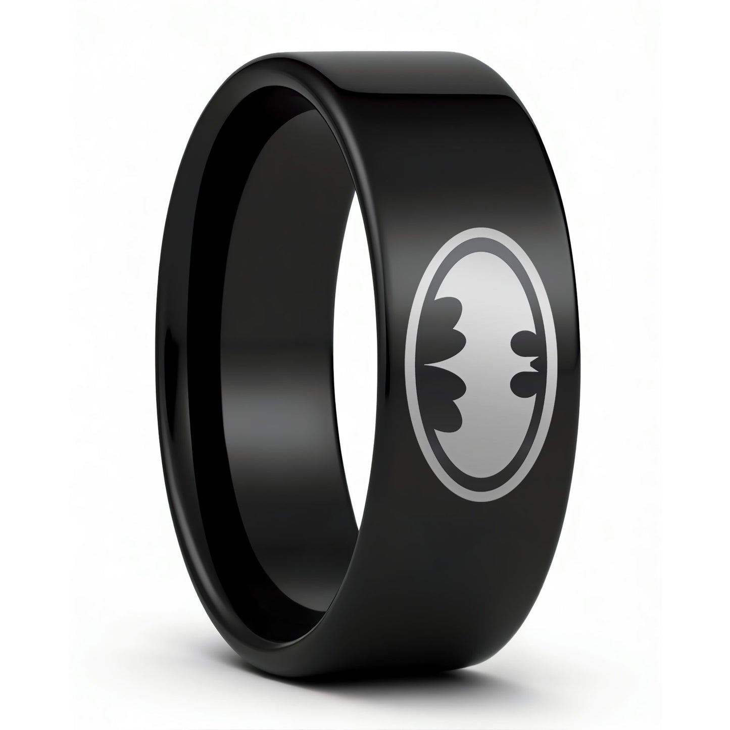 One Batman Black Tungsten Men's Wedding Band displayed on a plain white background