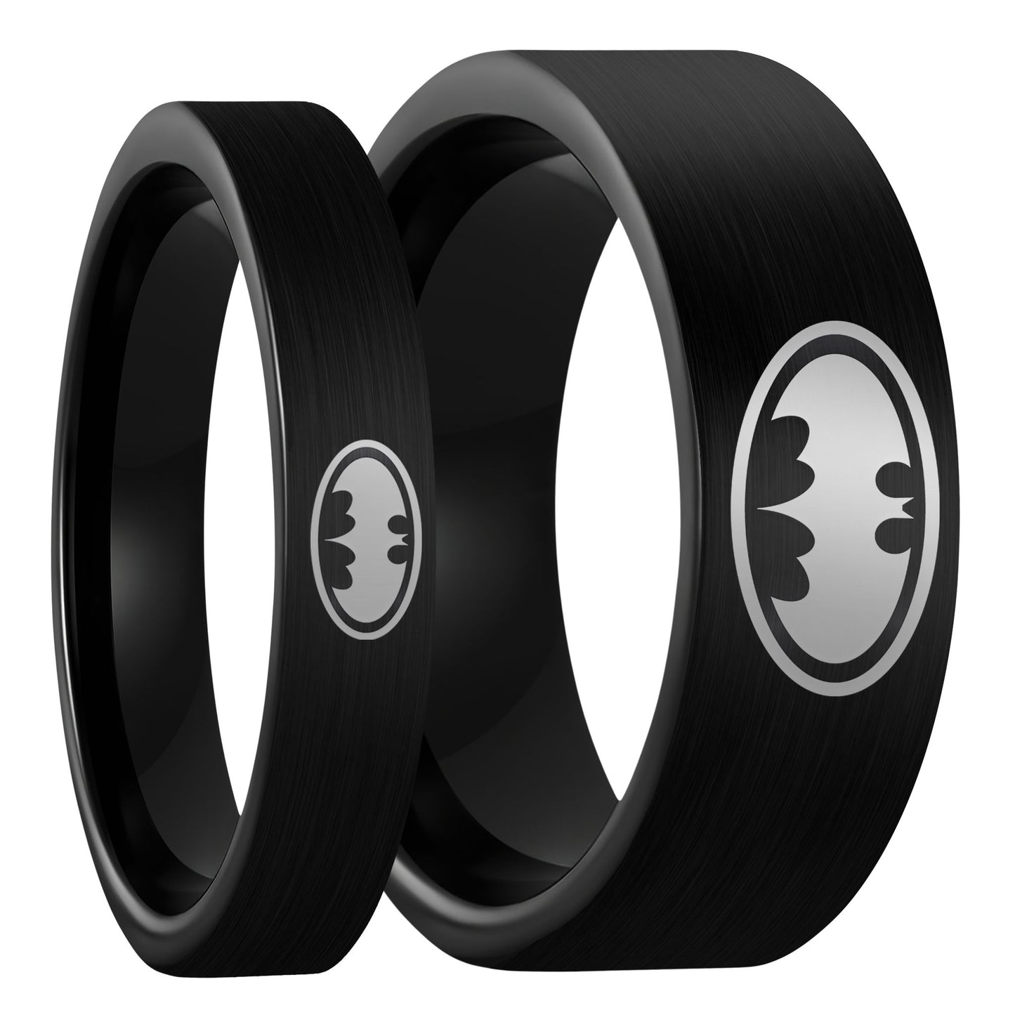 Batman Brushed Black Tungsten Couple's Matching Wedding Band Set