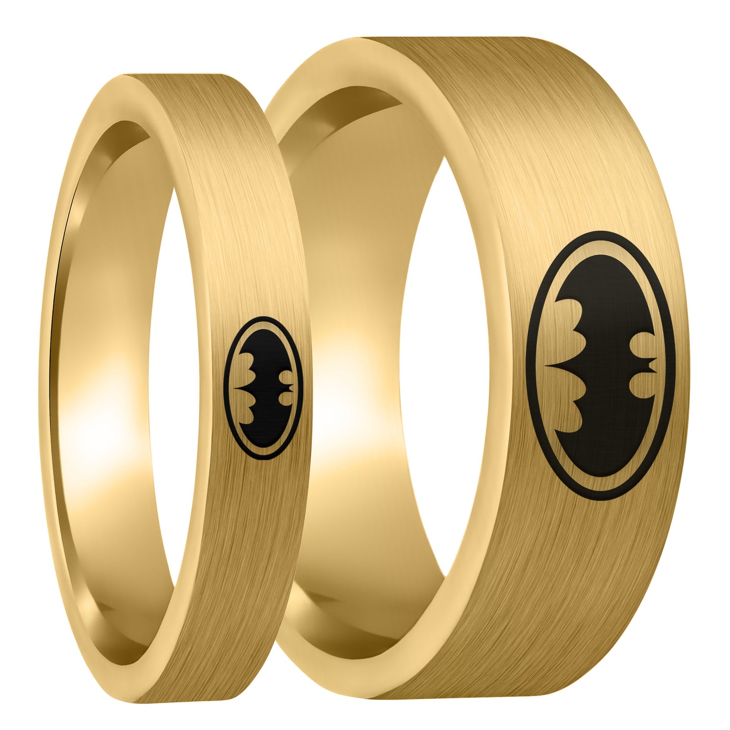 Batman Brushed Gold Tungsten Couple's Matching Wedding Band Set