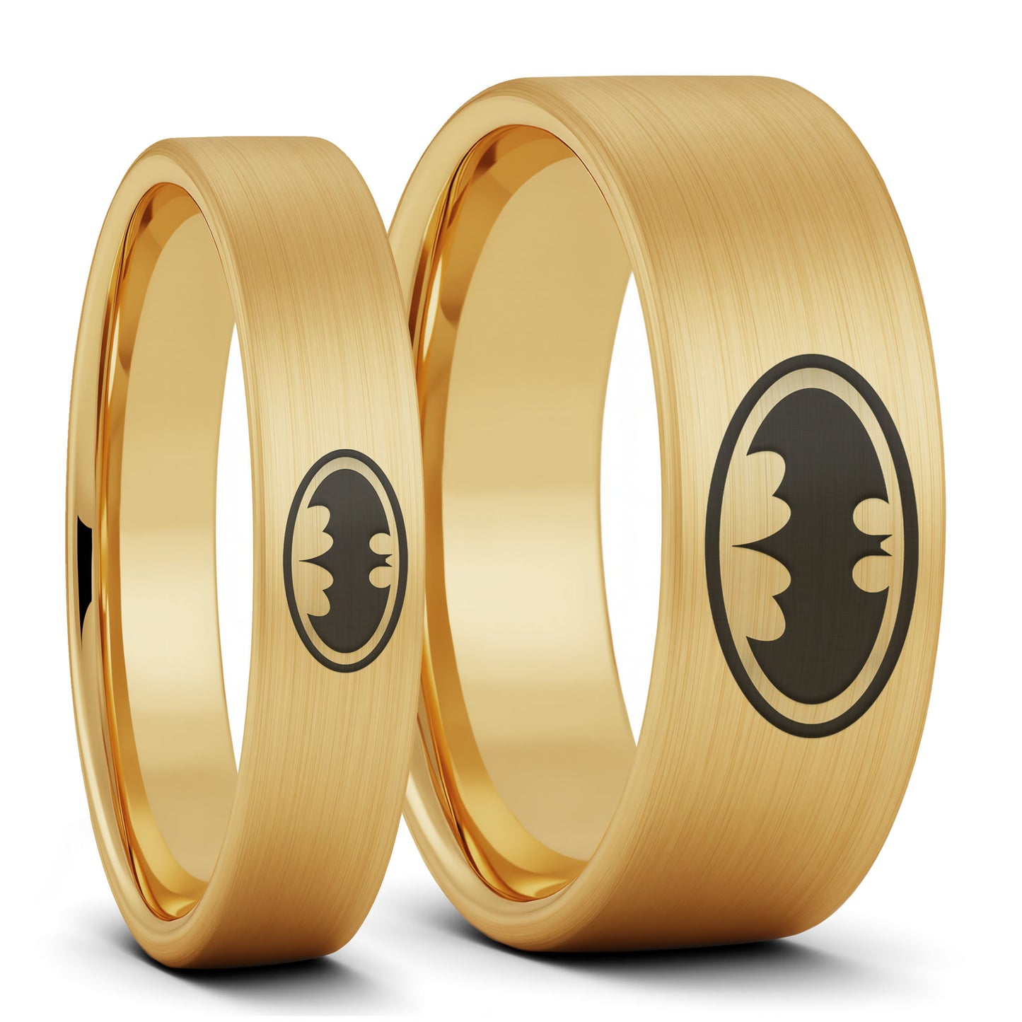 Batman Brushed Gold Tungsten Couple's Matching Wedding Band Set