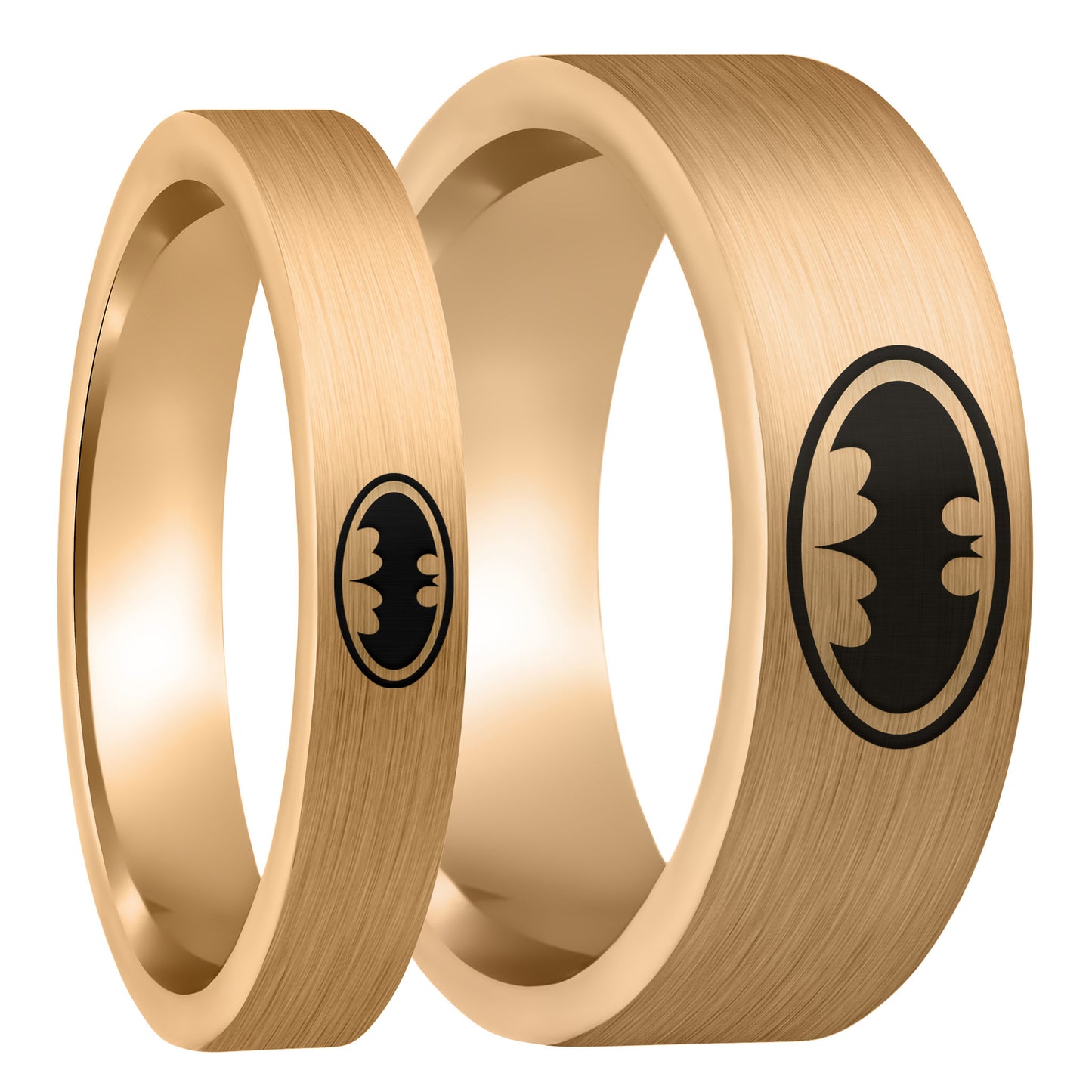 Batman Brushed Rose Gold Tungsten Couple's Matching Wedding Band Set