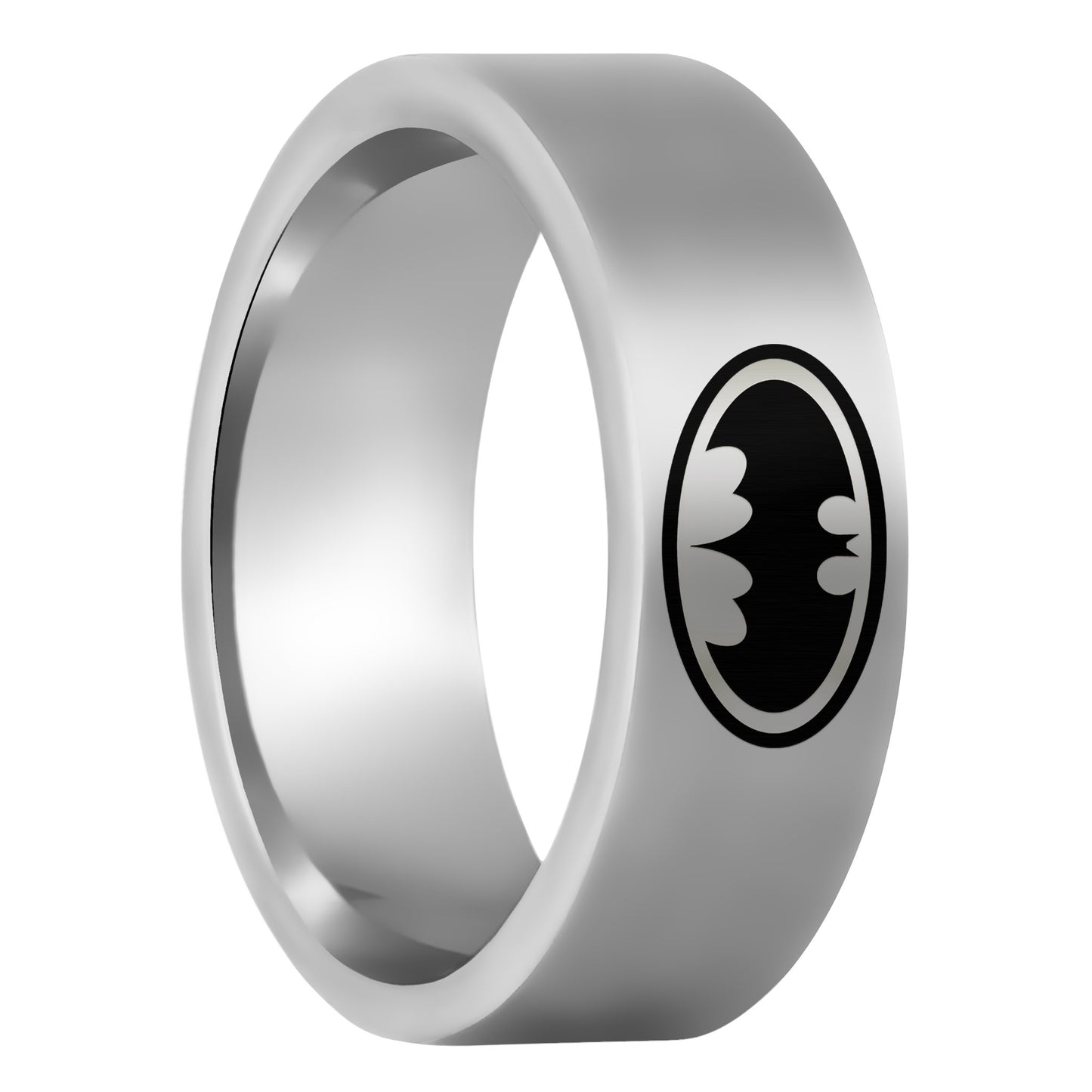 One Batman Tungsten Men's Wedding Band displayed on a plain white background