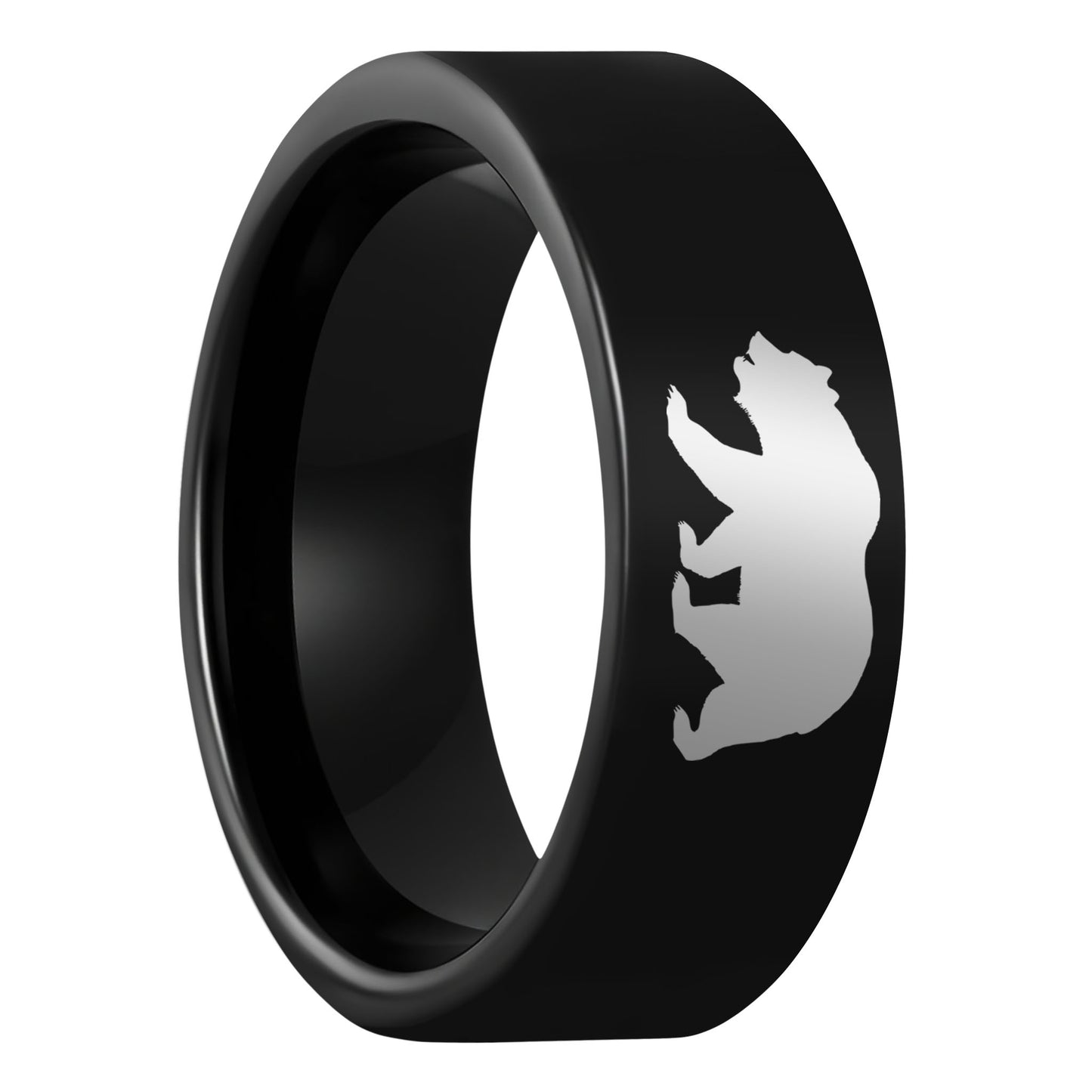 One Bear Black Tungsten Men's Wedding Band displayed on a plain white background