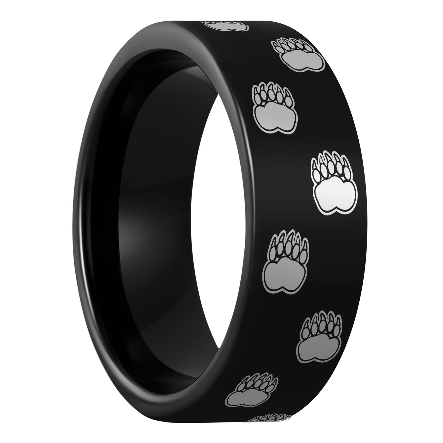 Bear Paw Print Black Tungsten Men's Ring