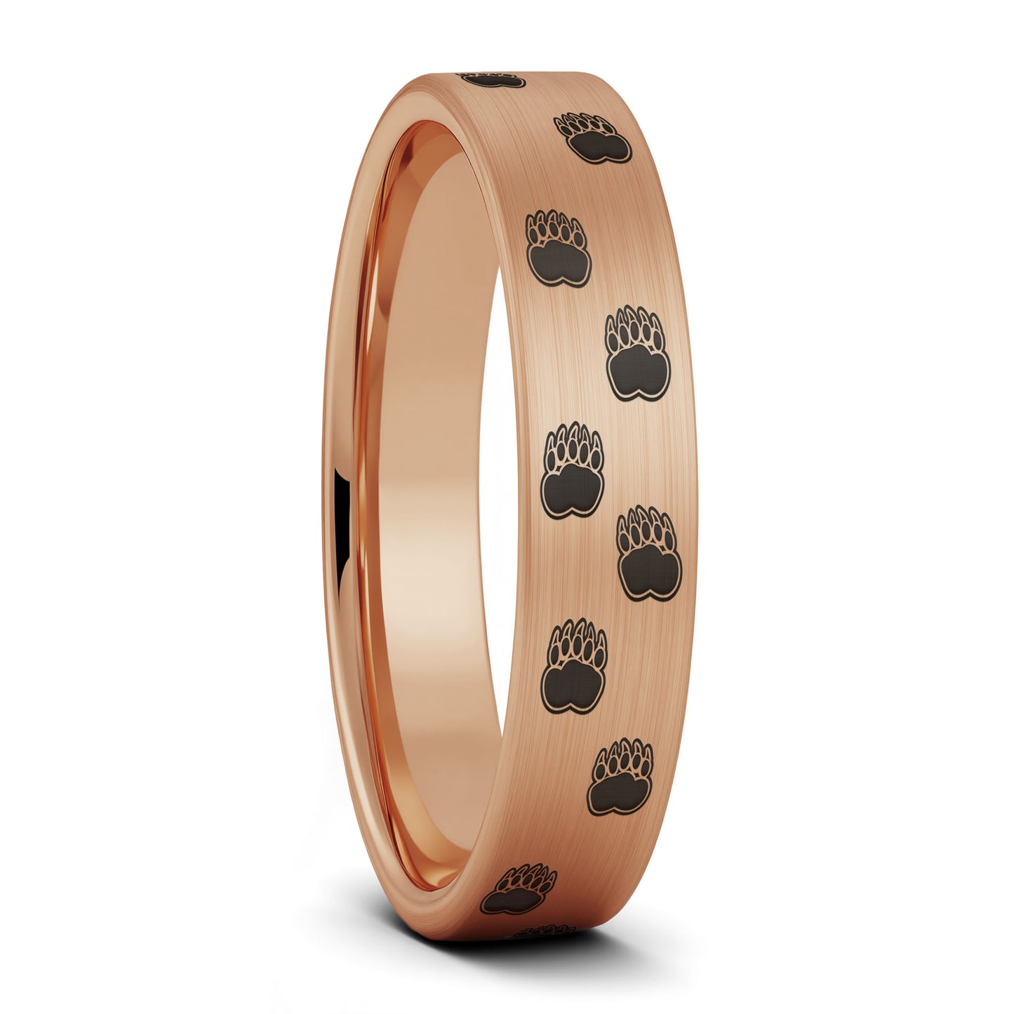 Bague pour femme en tungstène doré brossé avec empreinte de patte d'ours