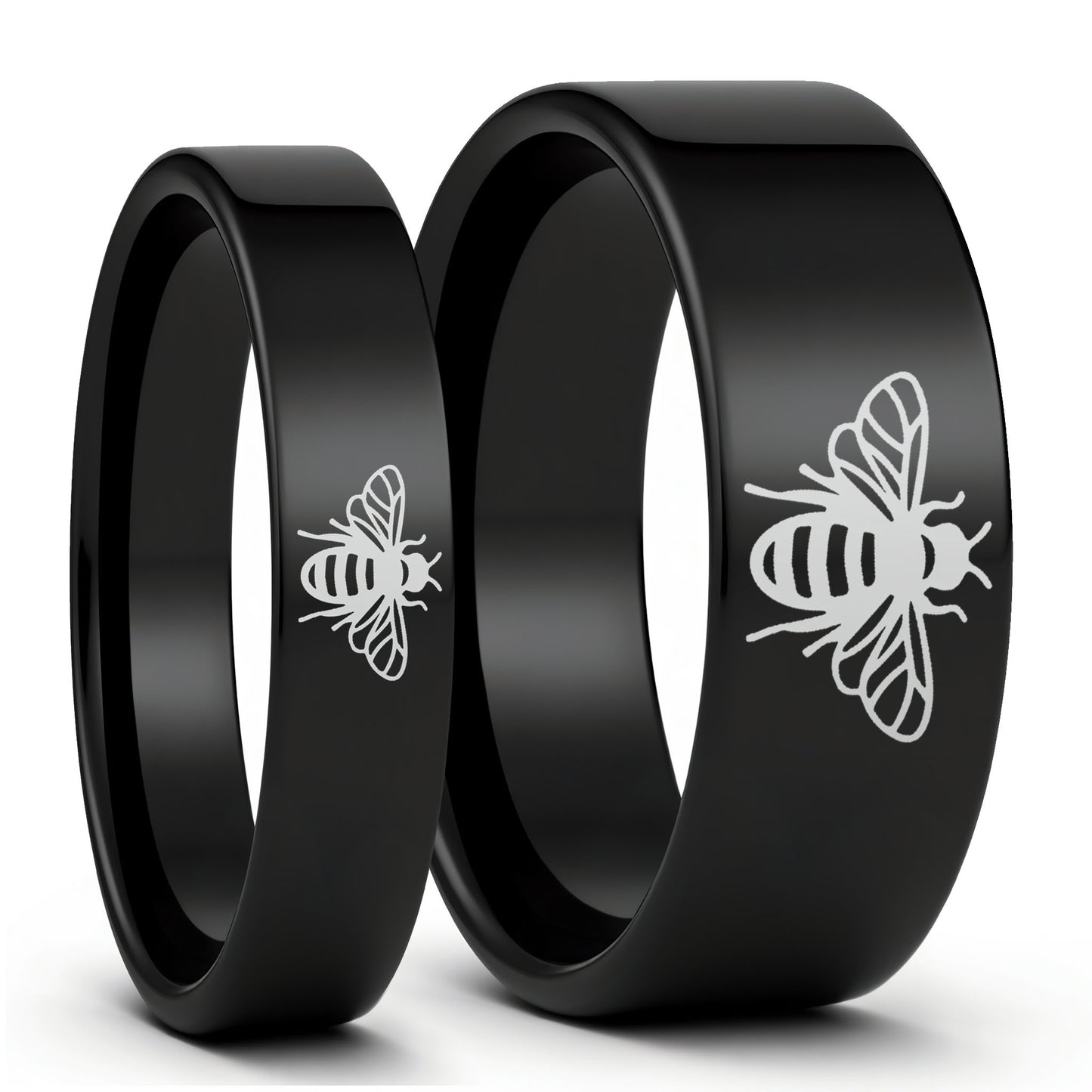 Bee Tungsten Couple's Matching Wedding Band Set
