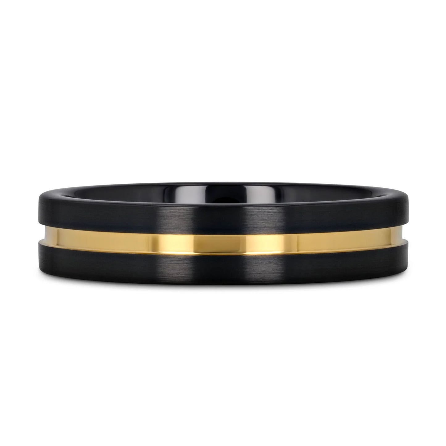 Gold Grooved Brushed Black Ceramic Couple's Matching Wedding Band Set