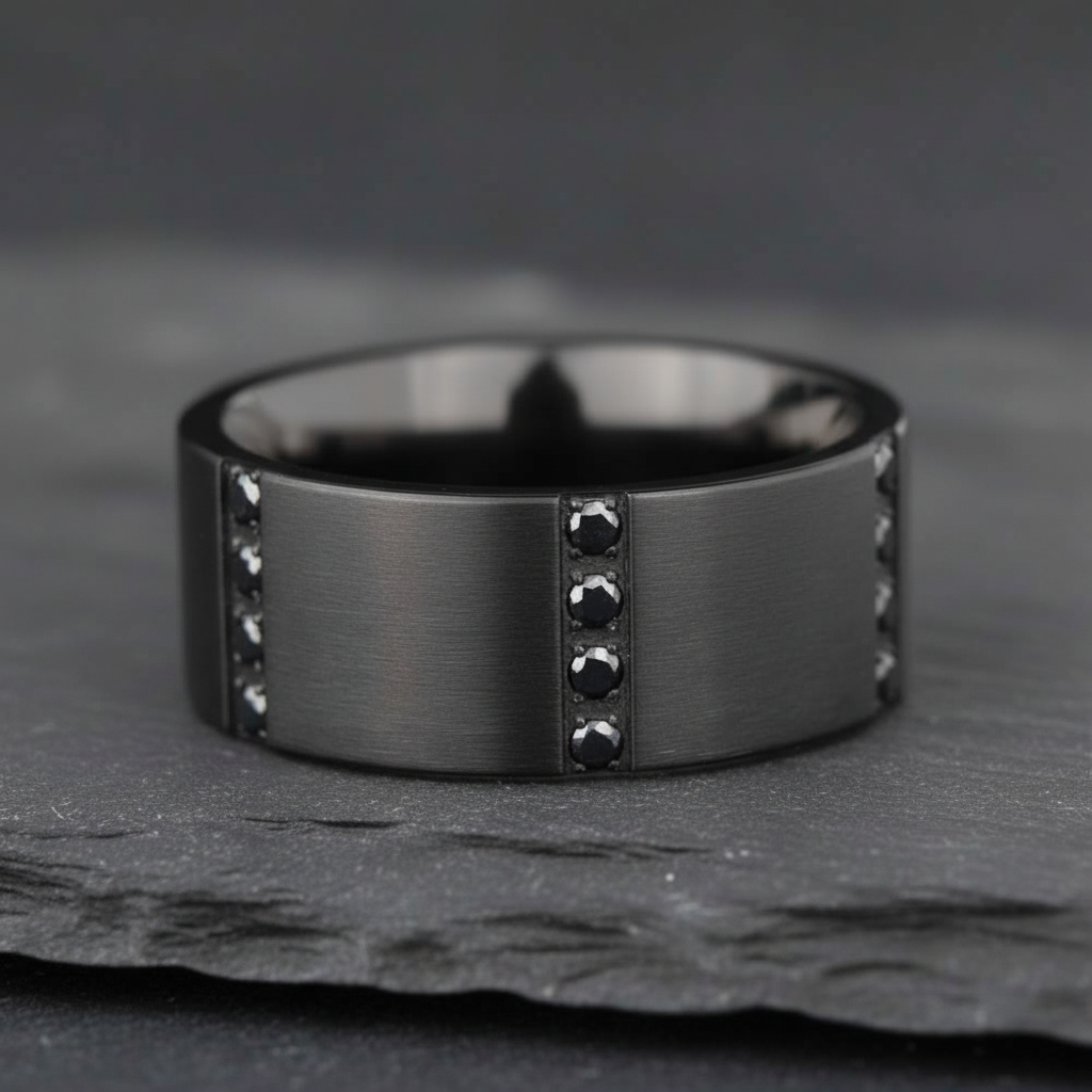 Black Titanium & Black Sapphires Men's Wedding Band