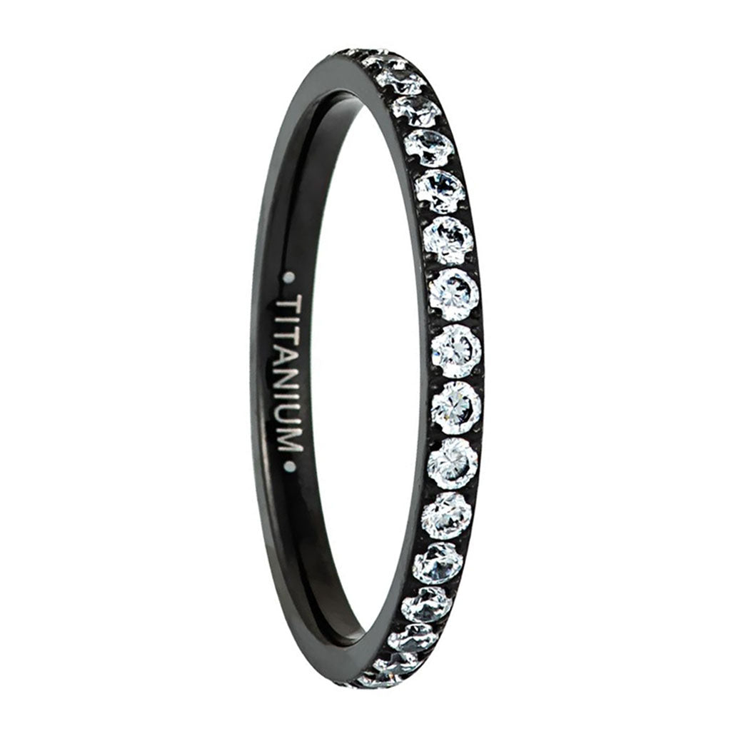 Titanium Women's Wedding Band with Eternity Cubic Zirconia
