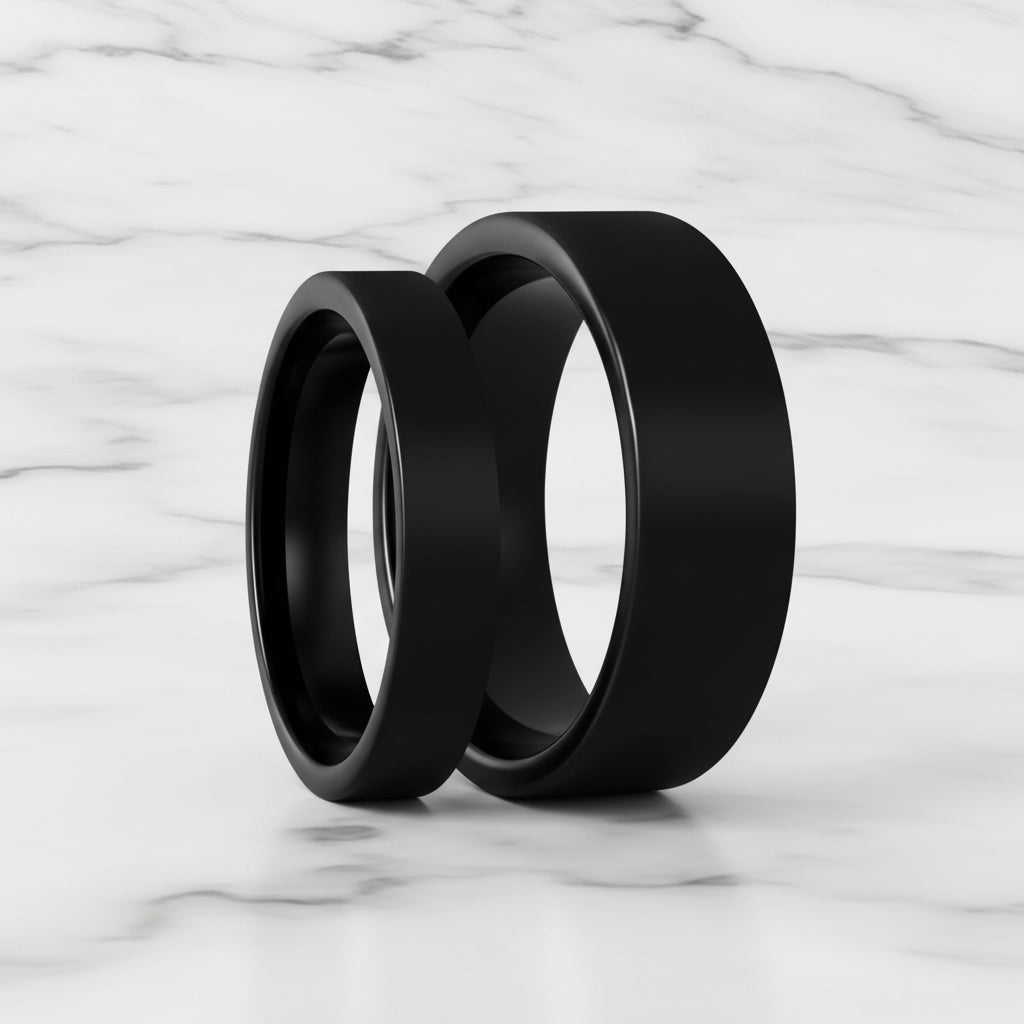 Black Tungsten Carbide Couple's Matching Wedding Band Set