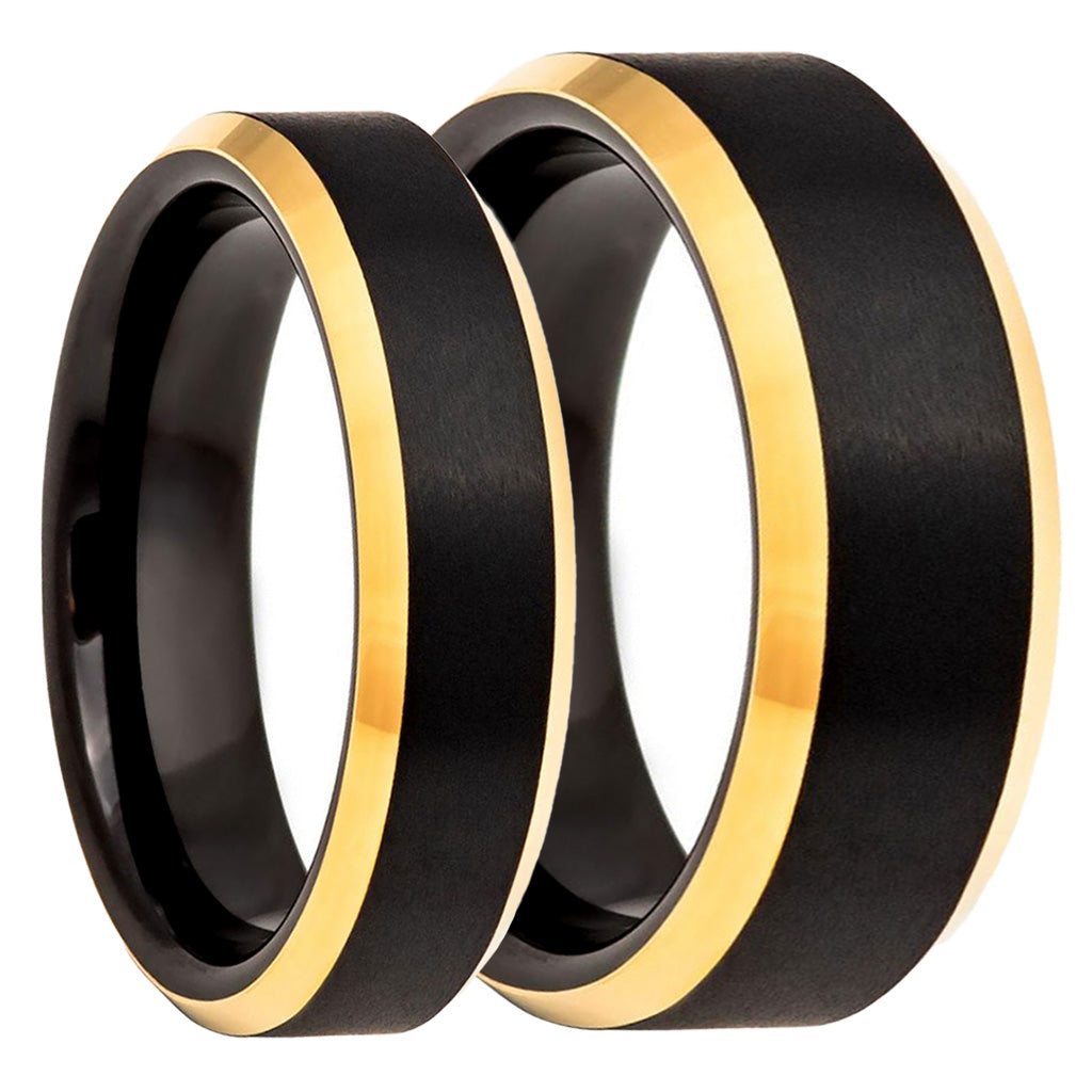 8mm Black Tungsten Carbide Domed Ring – Two-Tone Beveled Edges, Men's Or Women's Wedding Band