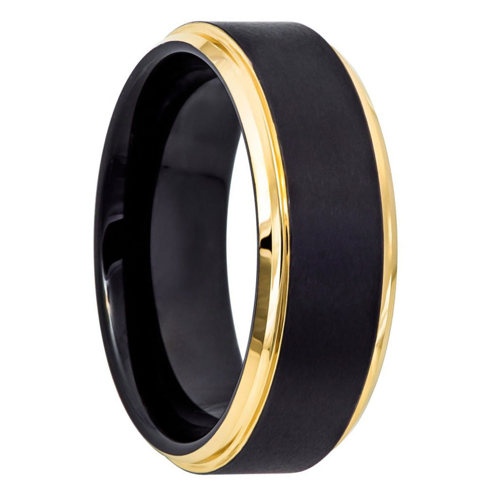Alliance en tungstène pour homme avec bords dorés étagés