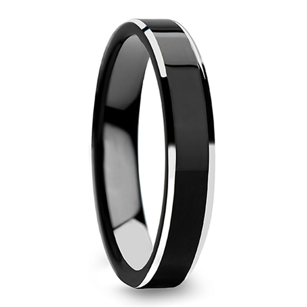Black Tungsten Men's Wedding Band with Contrasting Silver Edges