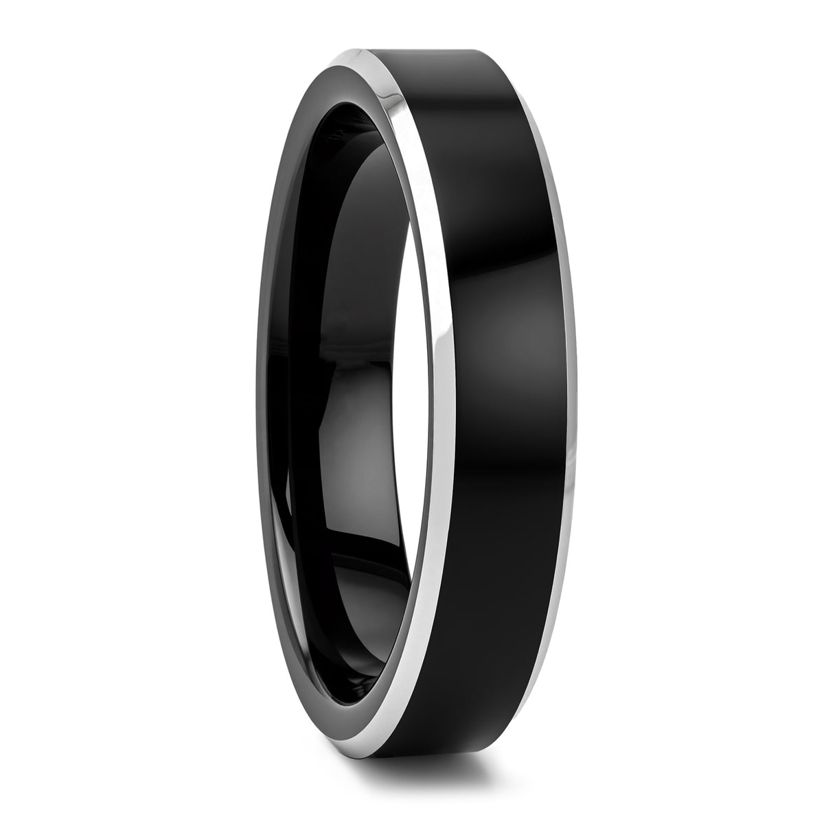 Alianza de boda para hombre de tungsteno negro con bordes plateados en contraste