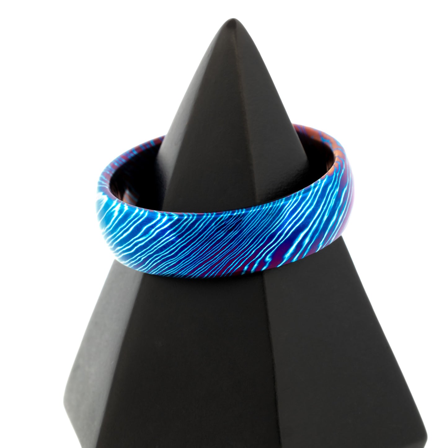 Blue Domed Mokume Gane Style Titanium Men's Wedding Band