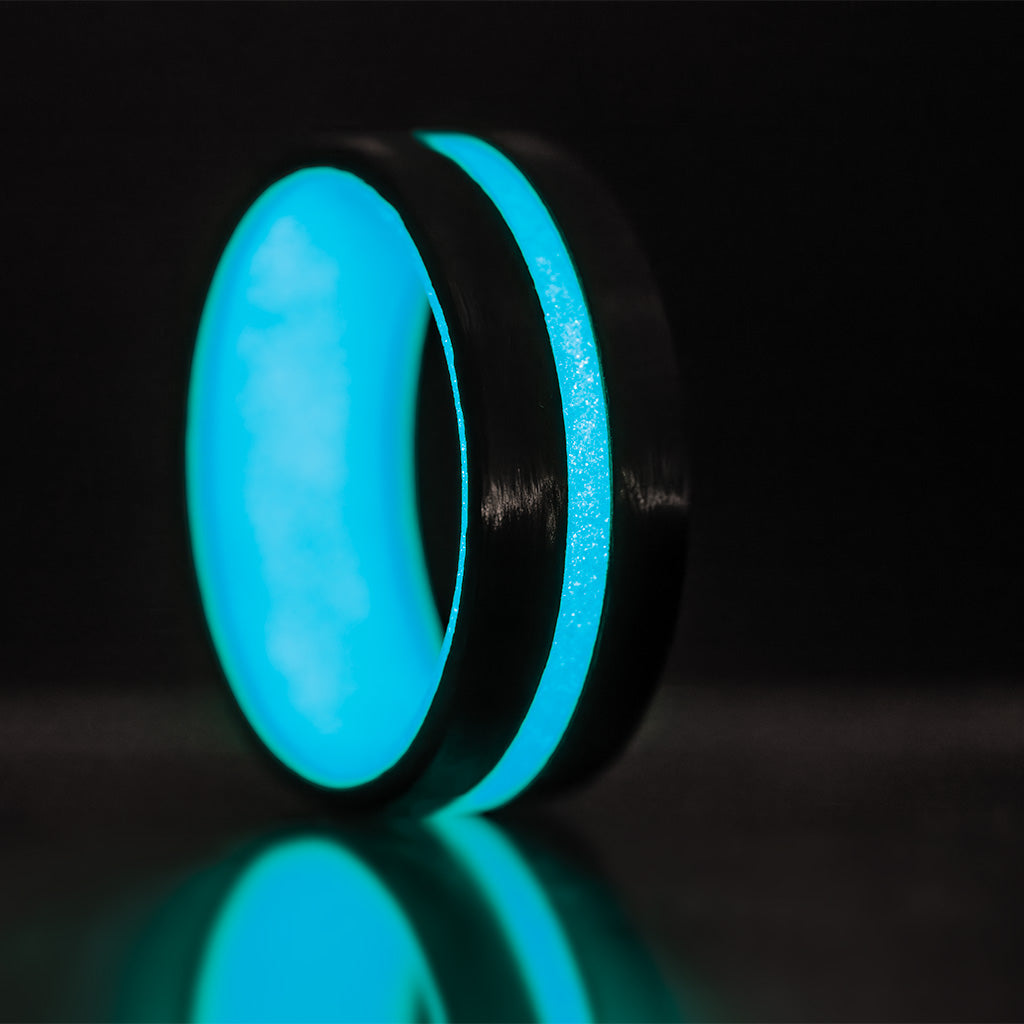 Grooved Glow in the Dark Blue Carbon Fiber Wedding Band