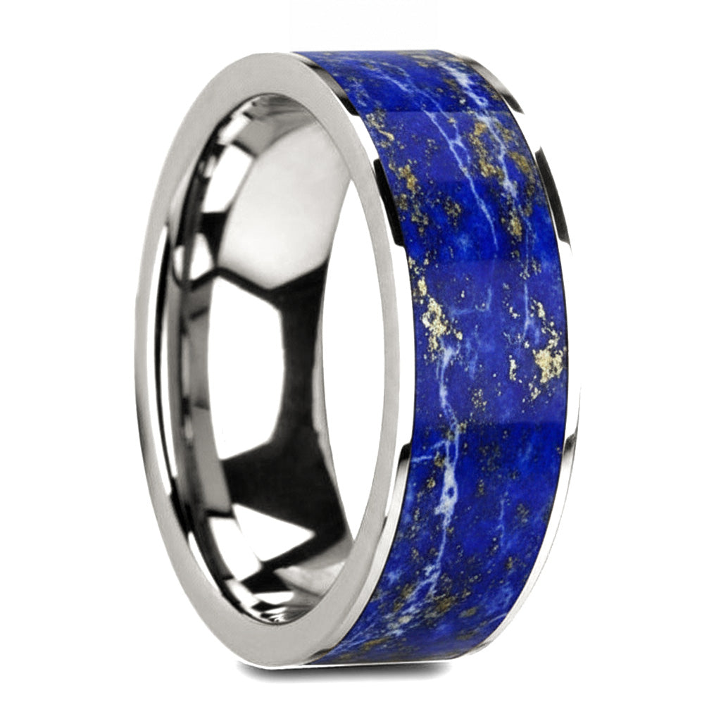 Blue Lapis Lazuli Inlay 14k Gold Men's Wedding Band