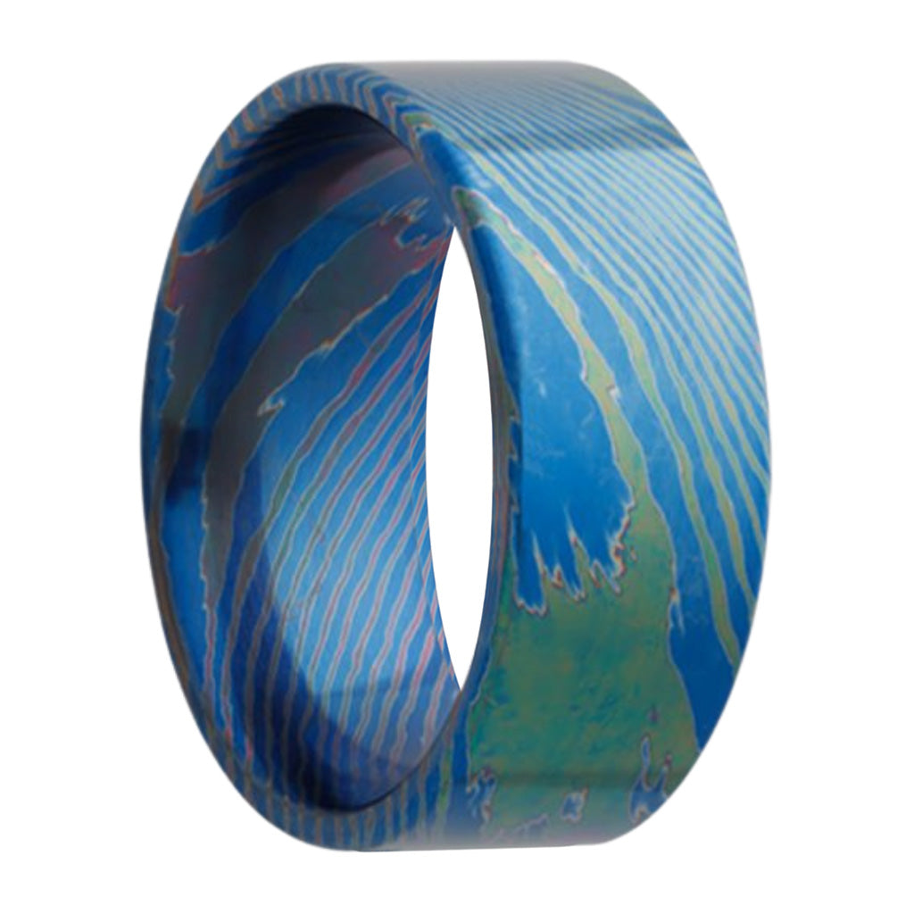 Blue Mokume Gane Titanium Men's Wedding Band