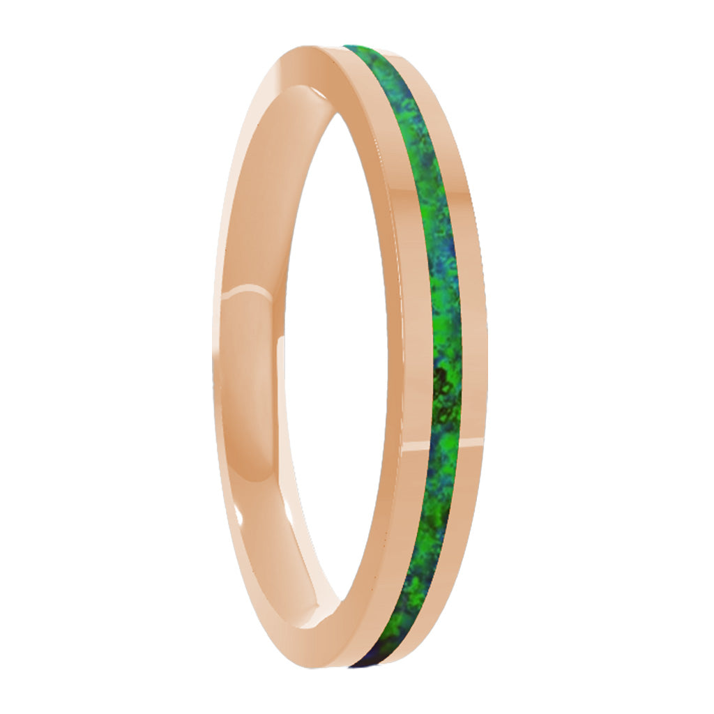 Blue & Green Opal Inlay 14k Gold Women's Wedding Band