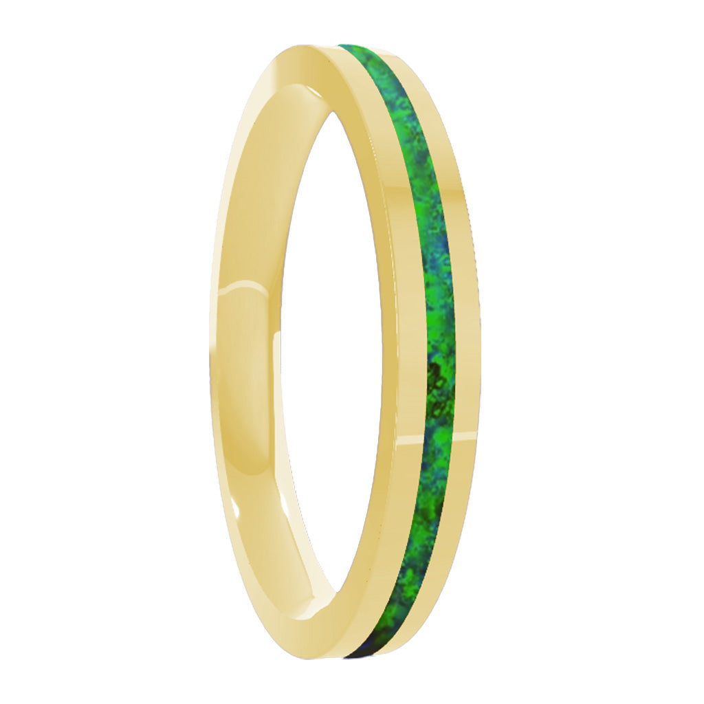Blue & Green Opal Inlay 14k Gold Women's Wedding Band