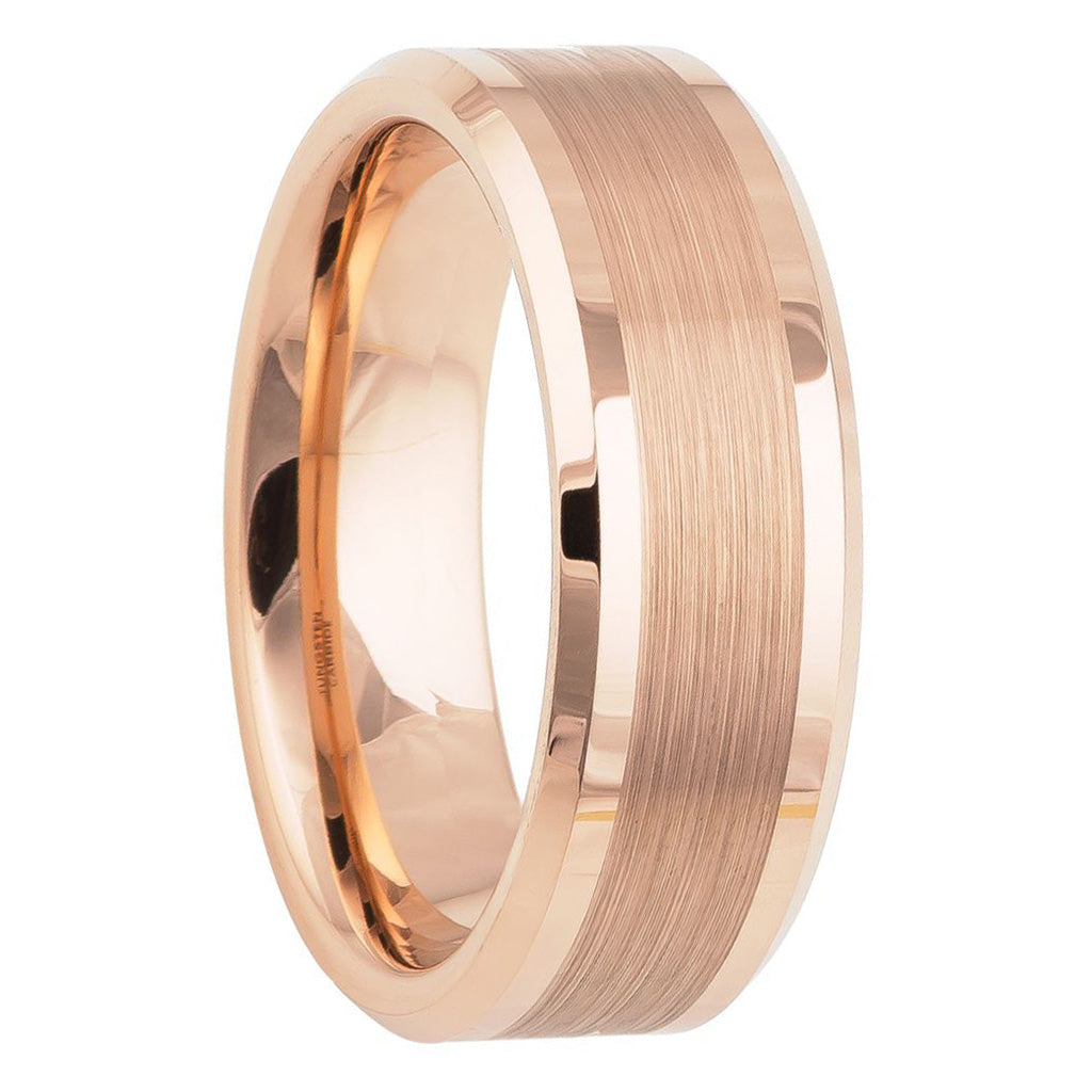 Rose Gold Brushed Center Tungsten Couple's Matching Wedding Band Set