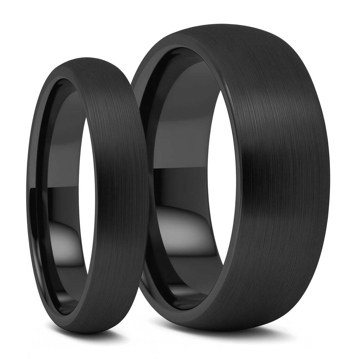 Brushed Domed Black Tungsten Couple's Matching Wedding Band Set