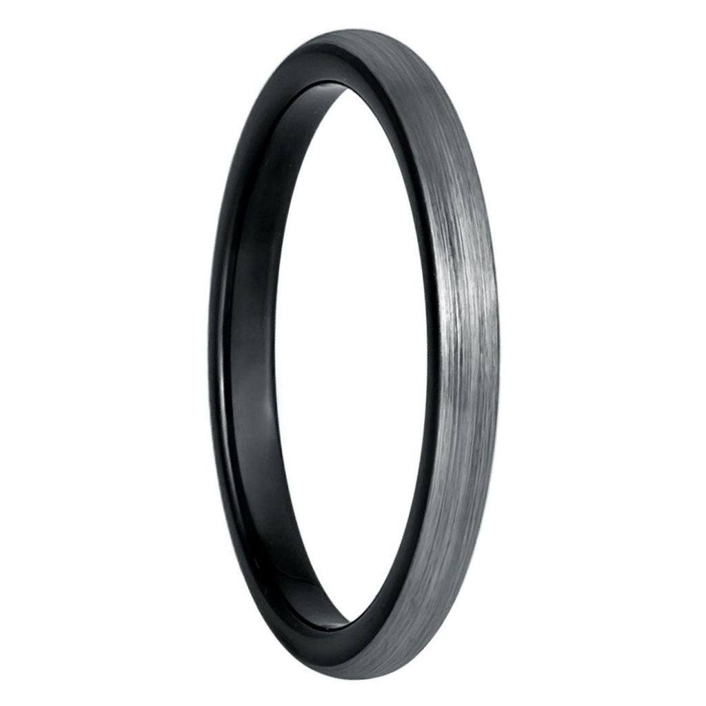 Alianza de boda para hombre de tungsteno cepillado abovedado con interior negro en contraste