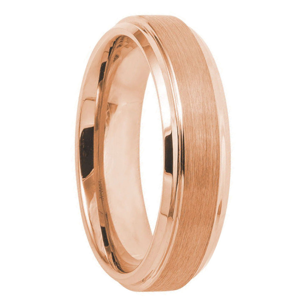 Brushed Rose Gold Tungsten Men's Wedding Band with Beveled Edges