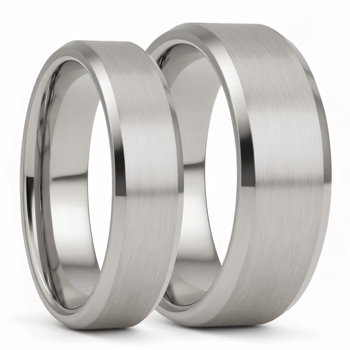Brushed Titanium Couple's Matching Wedding Band Set