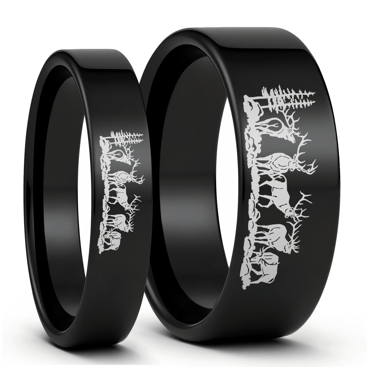 Ensemble d'alliances assorties pour couple en tungstène noir Bull Elk