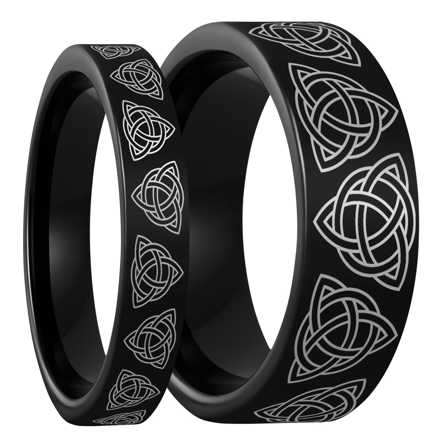 Ensemble d'alliances assorties pour couple en tungstène noir avec nœud de la trinité celtique