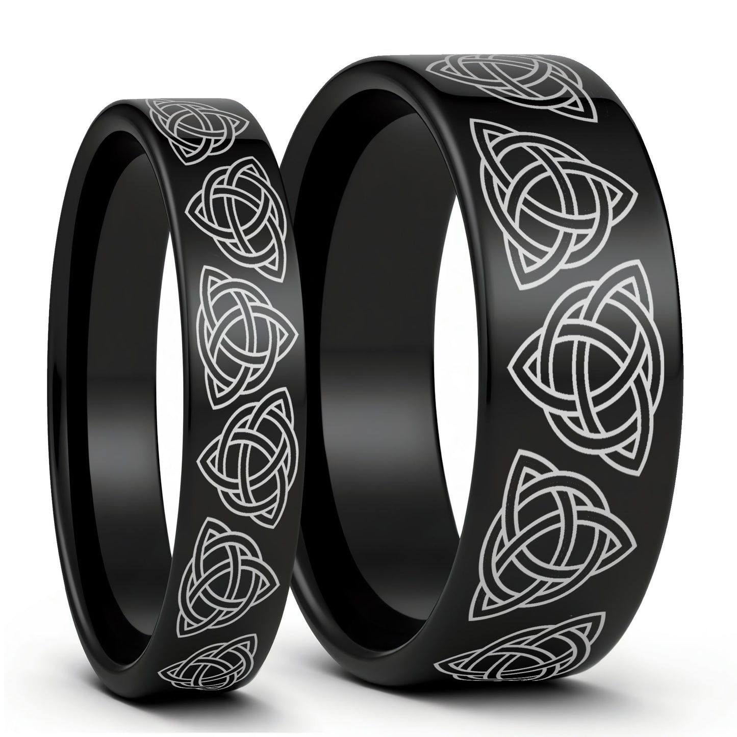 Celtic Trinity Knot Black Tungsten Couple's Matching Wedding Band Set