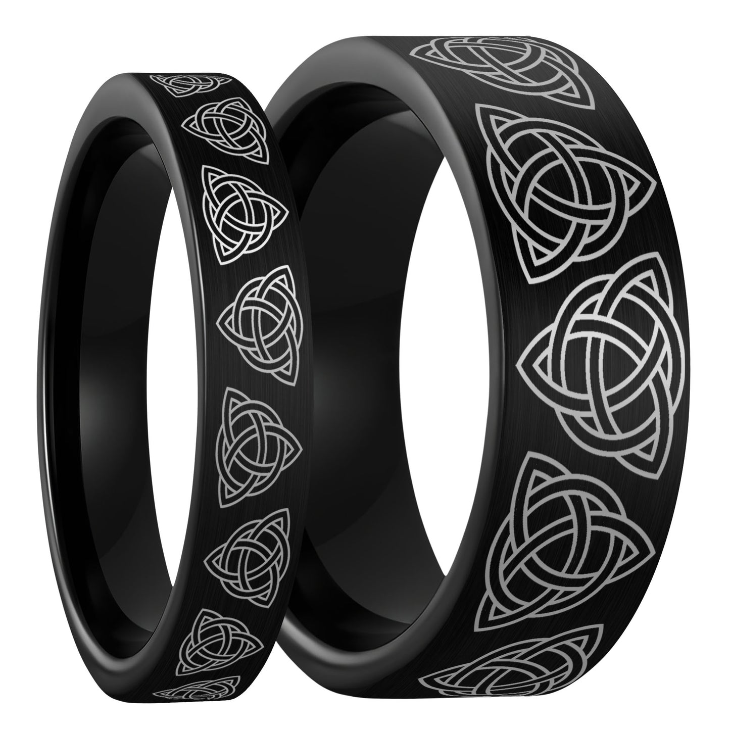Celtic Trinity Knot Brushed Black Tungsten Couple's Matching Wedding Band Set