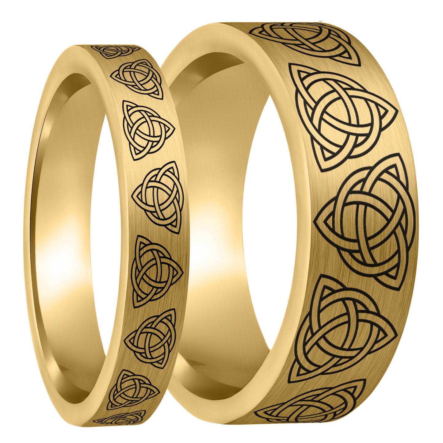 Celtic Trinity Knot Brushed Gold Tungsten Couple's Matching Wedding Band Set