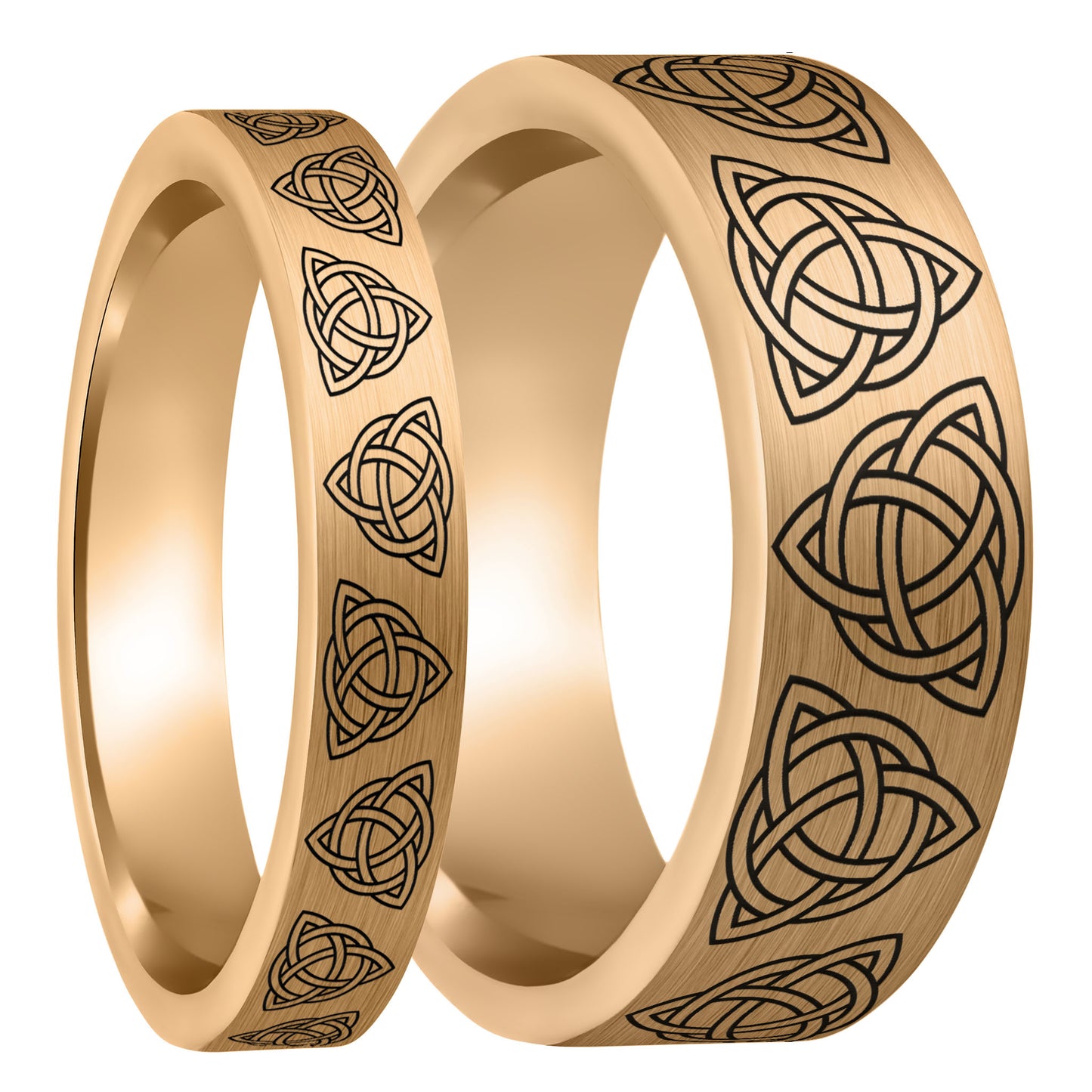 Celtic Trinity Knot Brushed Rose Gold Tungsten Couple's Matching Wedding Band Set