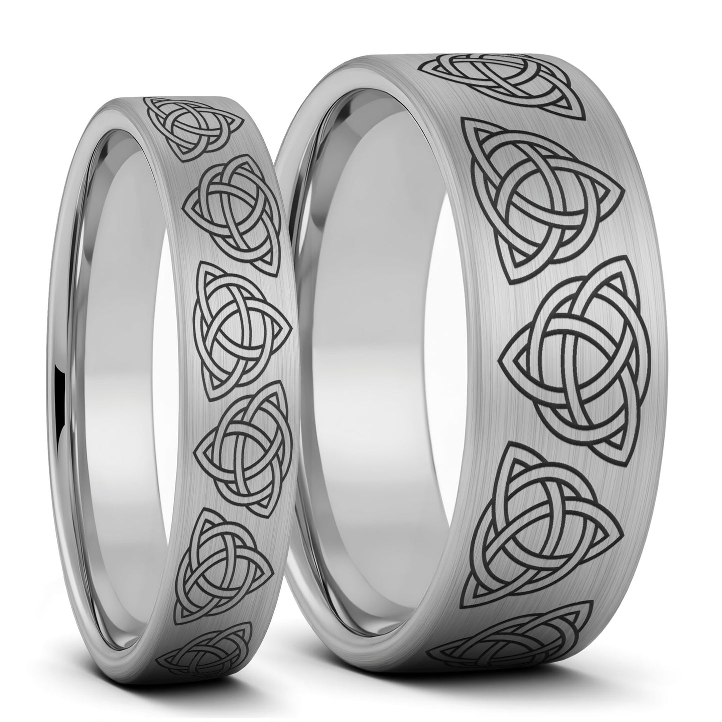 Celtic Trinity Knot Brushed Tungsten Couple's Matching Wedding Band Set